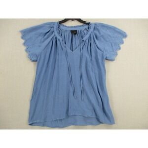 Liv Los Angeles Blue Eyelet Flutter Sleeve Boho Peasant Blouse Top 2X SB1216X